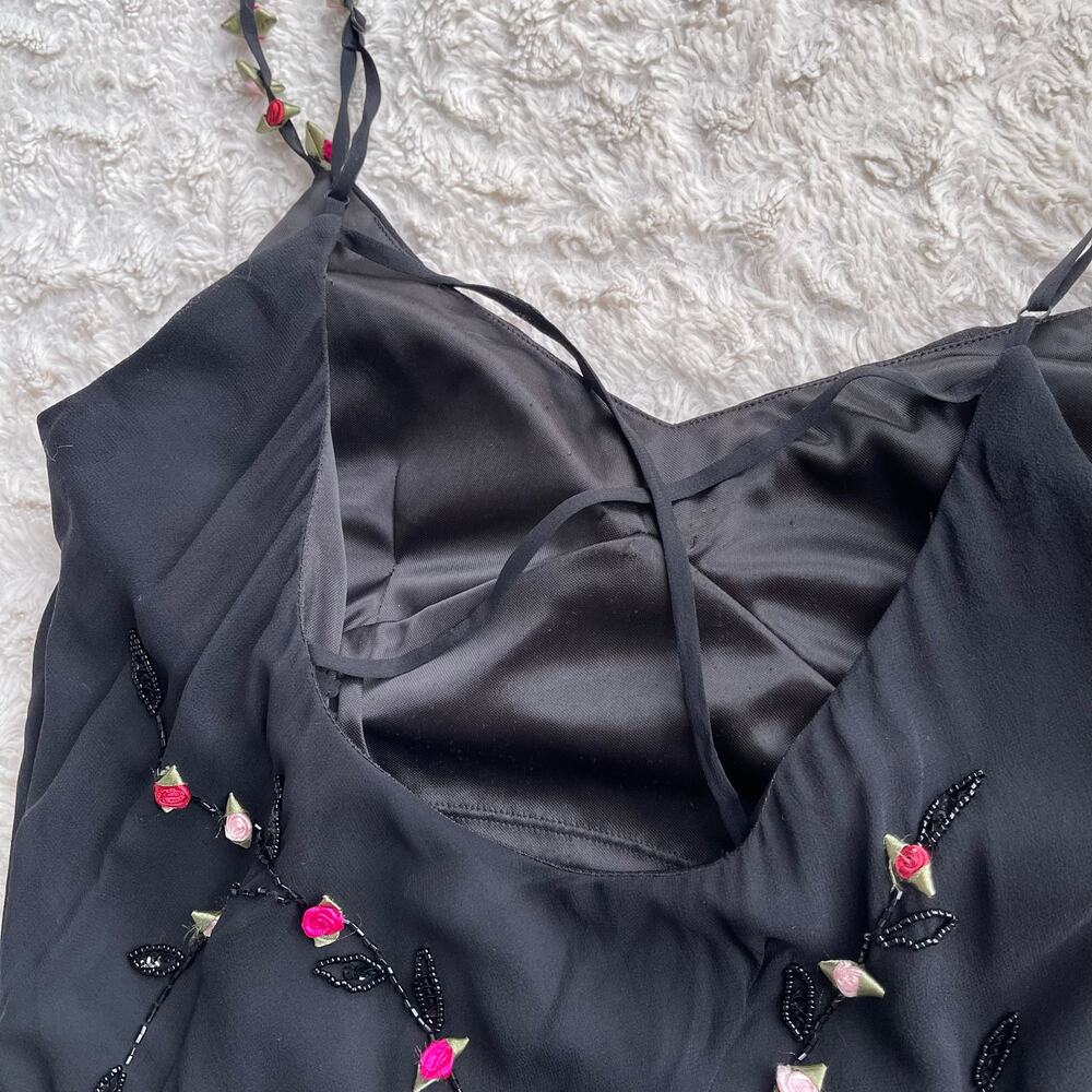 Cache silk rosette beaded slip dress prom gown ruffle formal cocktail floral M - Picture 8 of 16